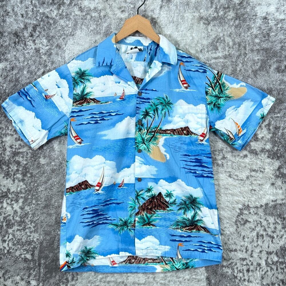 Vintage Hilo Hattie Hawaiian Shirt Medium Mens Diamond Head Camp Collar Sailing
